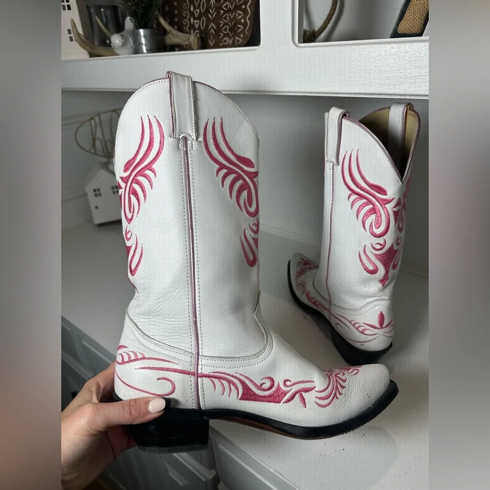 Durango Women’s Cowboy Boots Size 9.5 White Pink Western Boots Embroidered - Picture 5 of 7